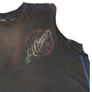 Affliction Men’s Thrashed Sun-Faded Muscle Tank Tee Y2K Grunge Patina Distressed